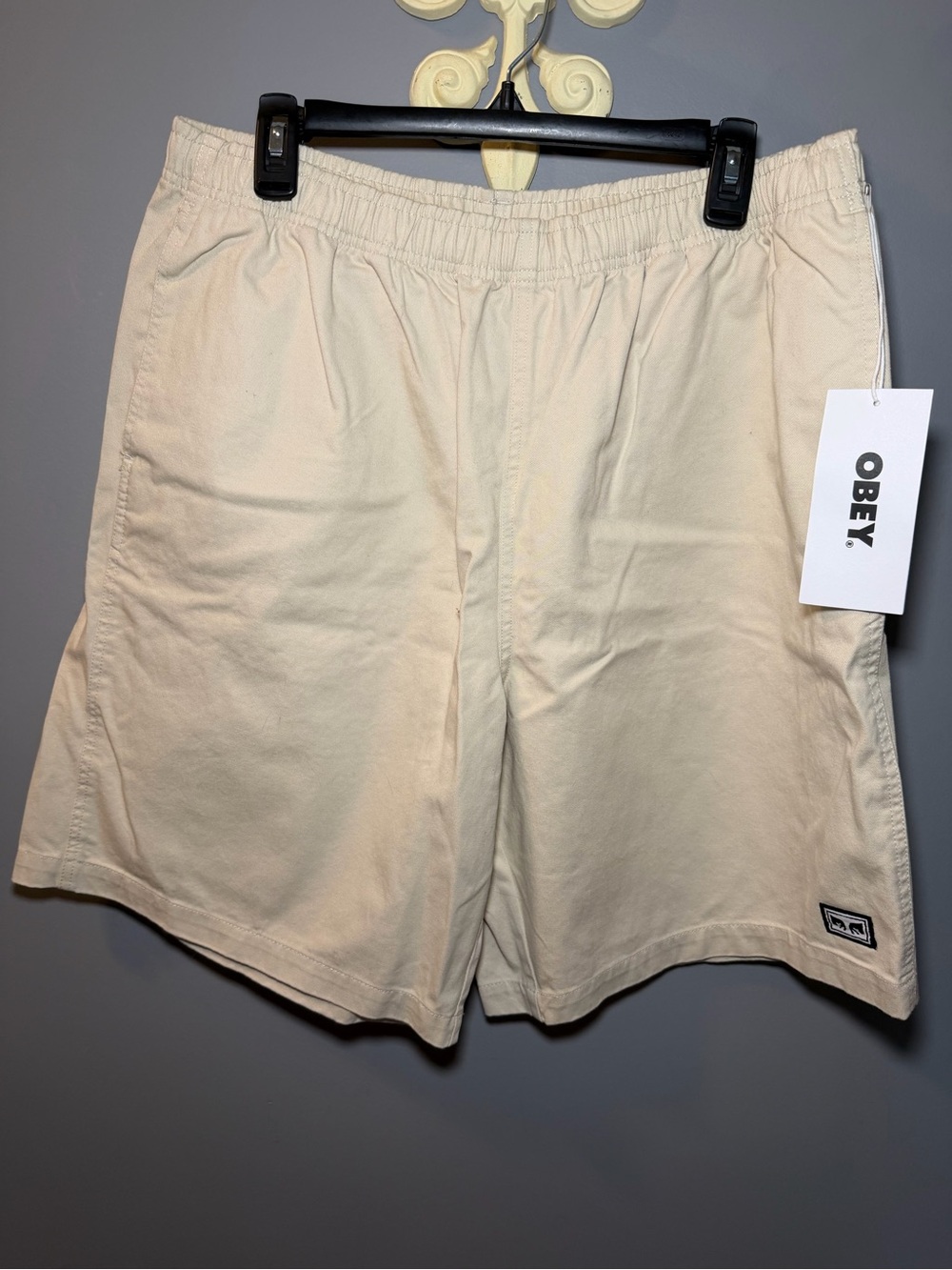 Obey Men's Cream Elastic Waist Pull-On Shorts